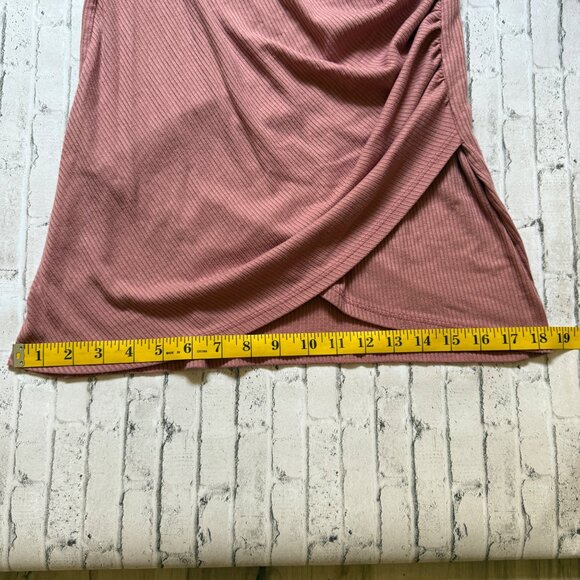 Altar'd State Ribbed Short-Sleeve Pink Midi Dress With Ruched Side Detail Size S - Picture 5 of 9